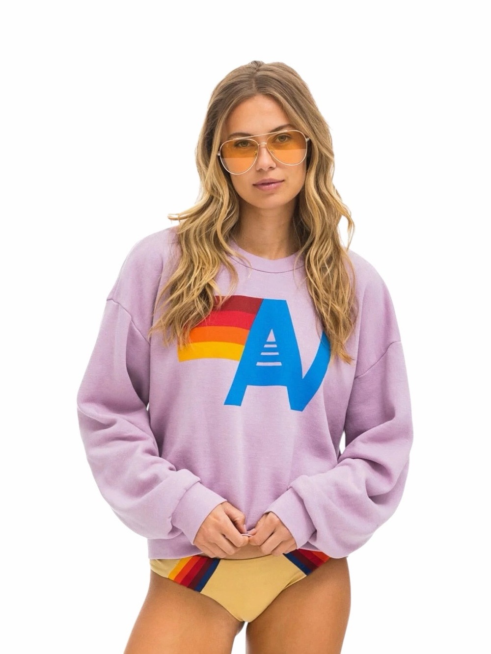 Aviator Nation Rainbow Logo Sweatshirt Mauve Oversized Crew Pullover Small